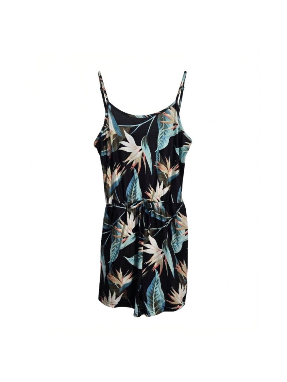 NWT | Black Tropical Bird of Paradise Adjustable Strap Shorts Romper | Small